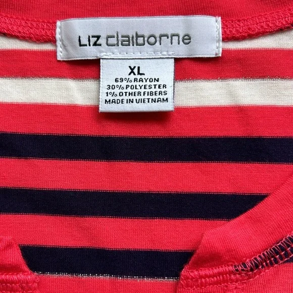Liz Claiborne Women’s Short Sleeve Pullover Button Top NWOT XL Striped - Picture 5 of 12
